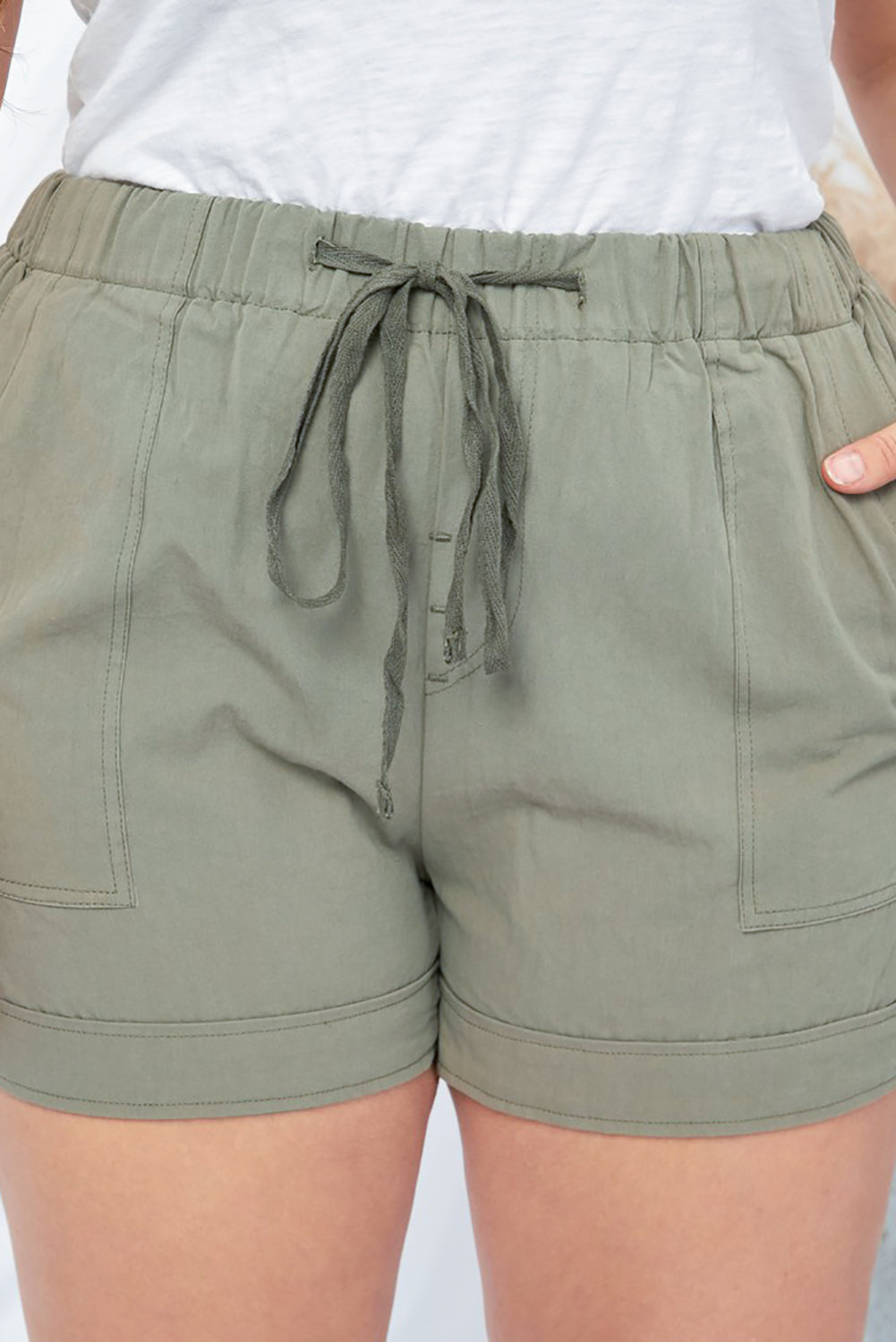 Green Gray Black/Fiery Red/Blue/Green/Gray/Apricot Elastic Waist Drawstring Pocket Shorts - LA Grand