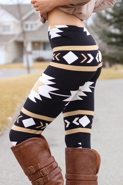 Black Western Aztec Print High Waist Leggings - LA Grand