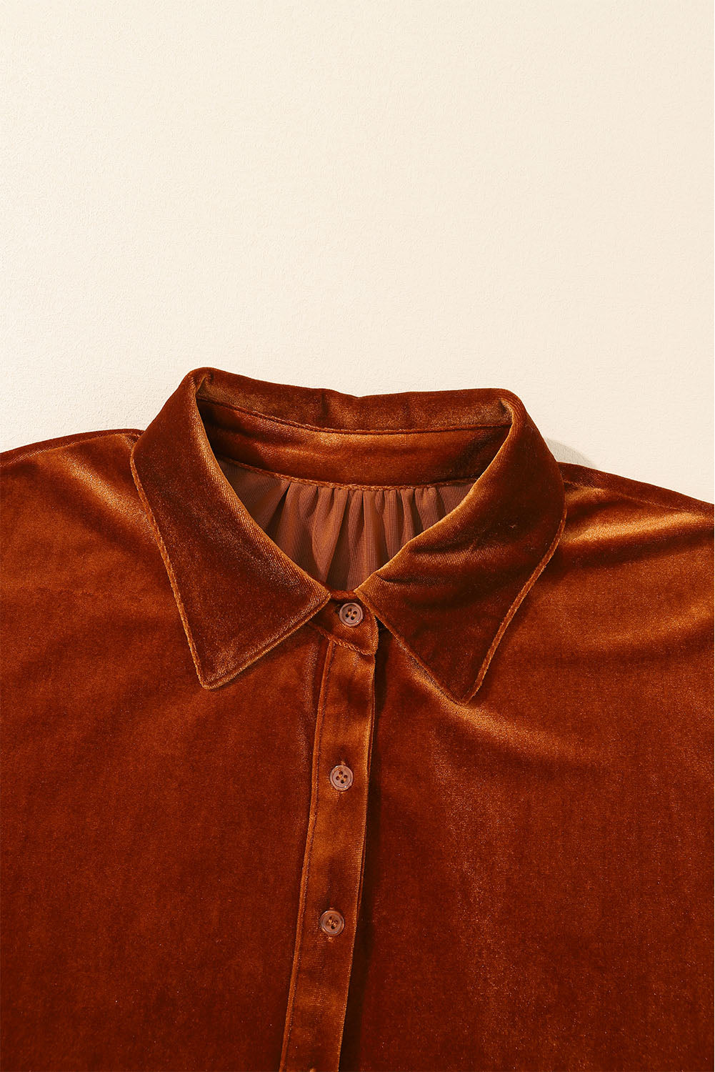 Chestnut 3/4 Sleeve Tunic Babydoll Velvet Shirt - LA Grand