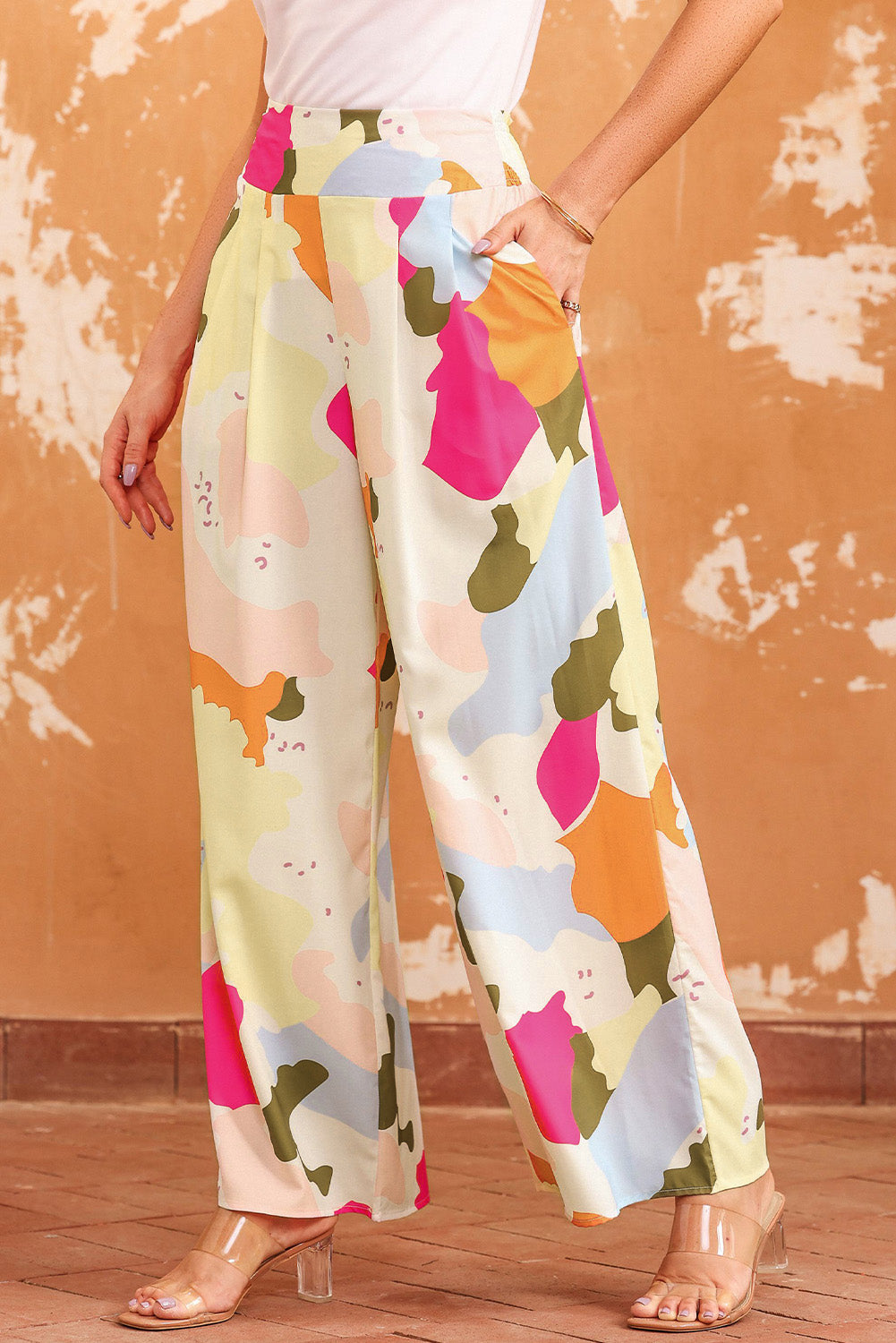 Multicolor Color Palette Print Flowy Wide Leg Pants - LA Grand