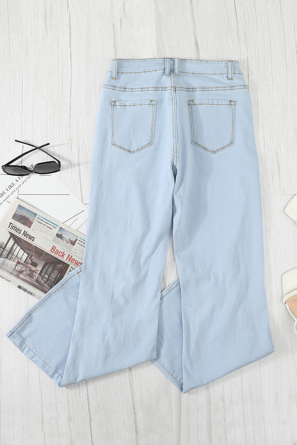 Sky Blue Washed Ripped Knee Wide Legs Jeans - LA Grand