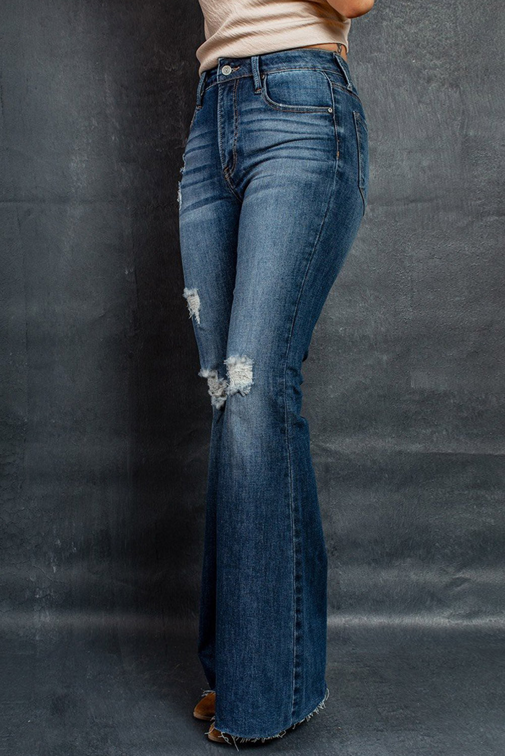 Dark Wash Mid Rise Flare Jeans - LA Grand