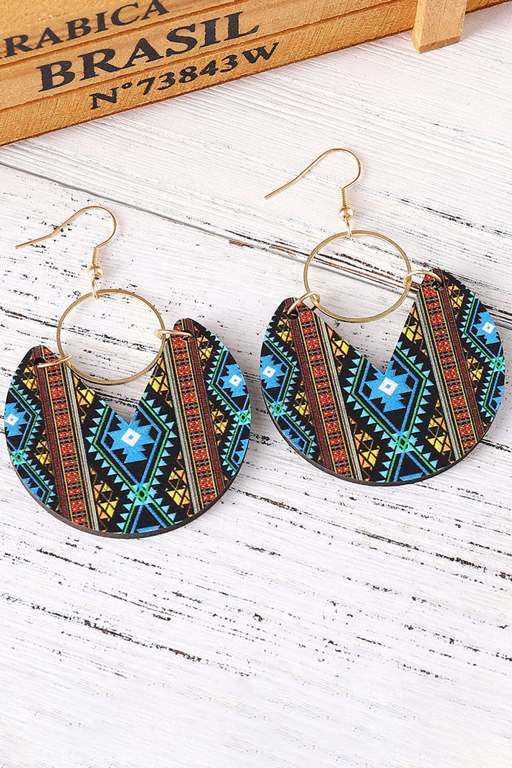 Multicolour Western Fashion Aztec Circle Wooden Earrings - LA Grand