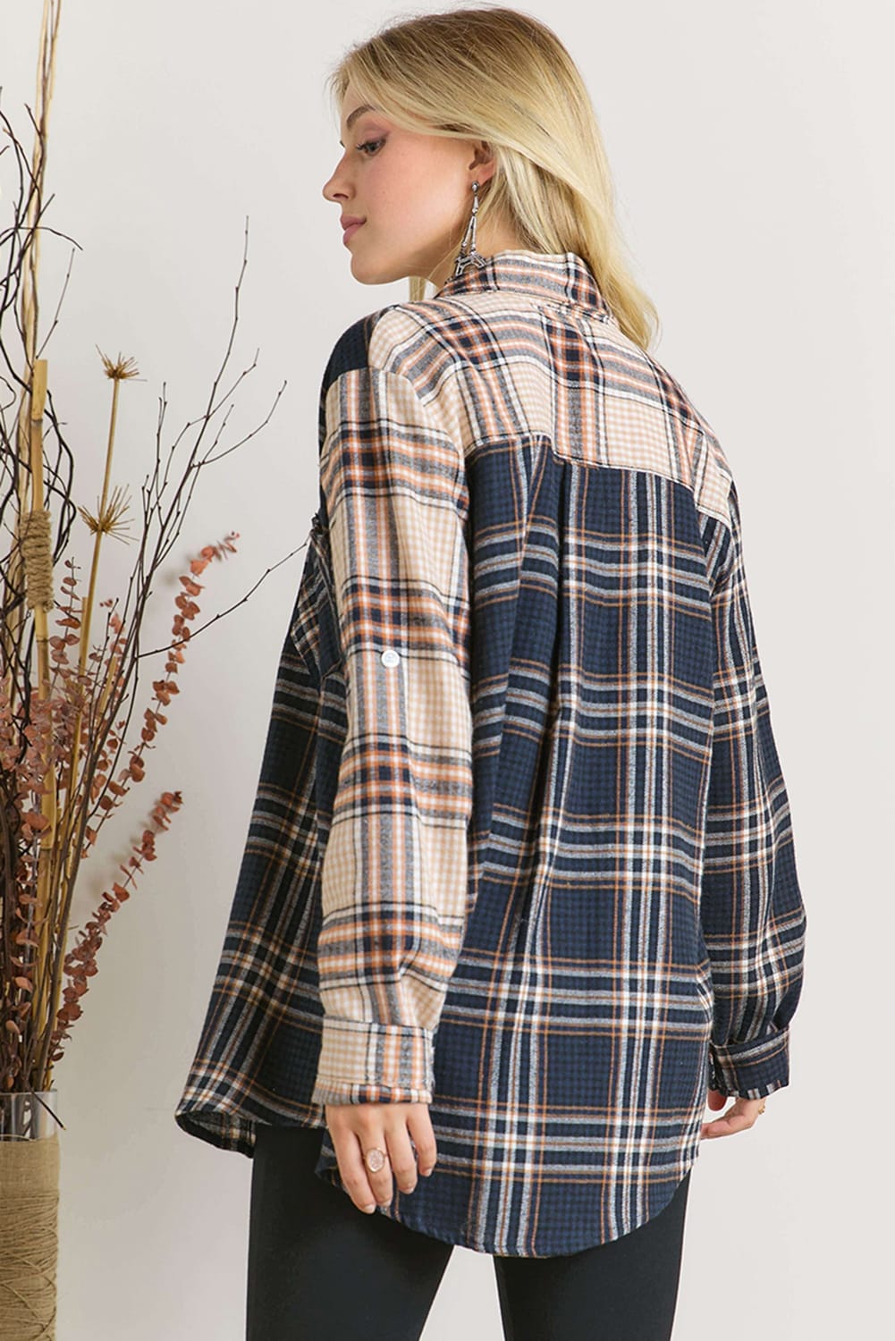 Blue Colorblock Patchwork Plaid Print Shirt - LA Grand