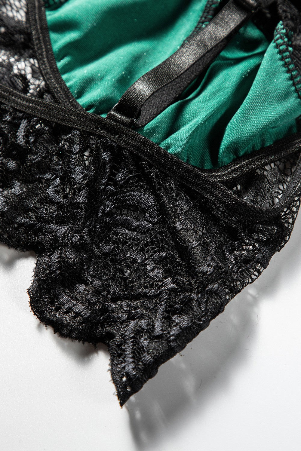 Green Strappy Lace Velvet Bralette Set - LA Grand