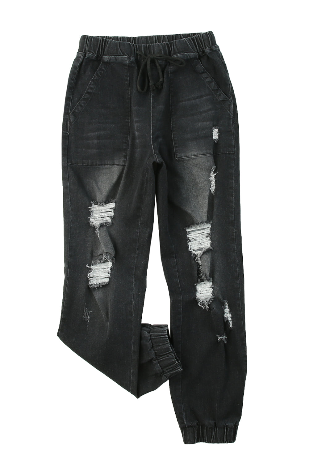 Blue Pocketed Distressed Denim Joggers - LA Grand