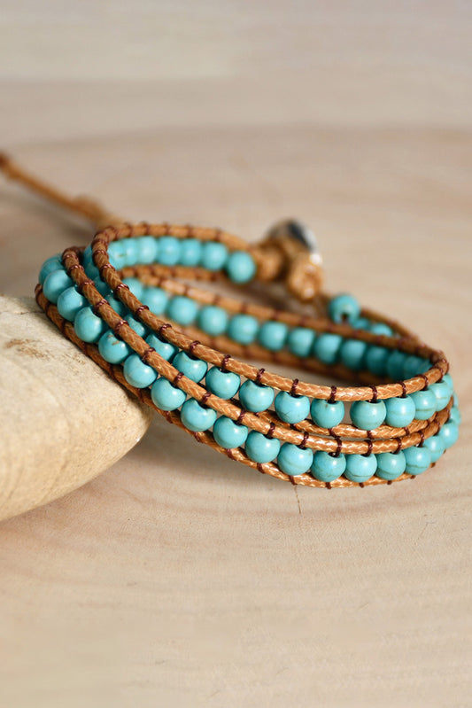 Green Double-Layer Hand-Woven Turquoise Beaded Bracelet - LA Grand