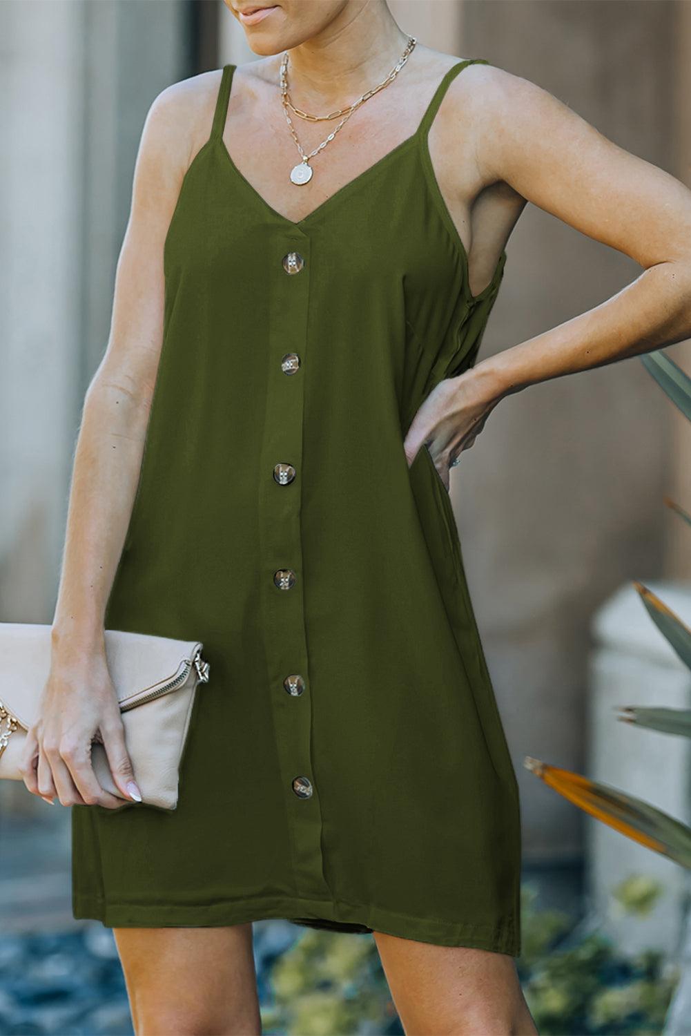 Green Buttoned Slip Dress - LA Grand