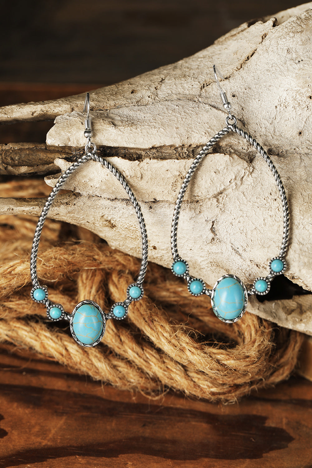 Silver Western Turquoise Water Drop Hook Earrings - LA Grand