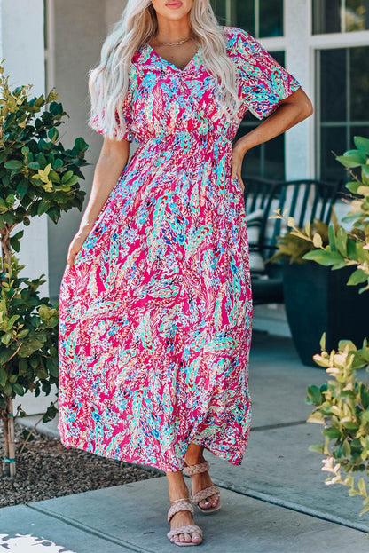 Wrap V Neck Floral Maxi Dress - LA Grand