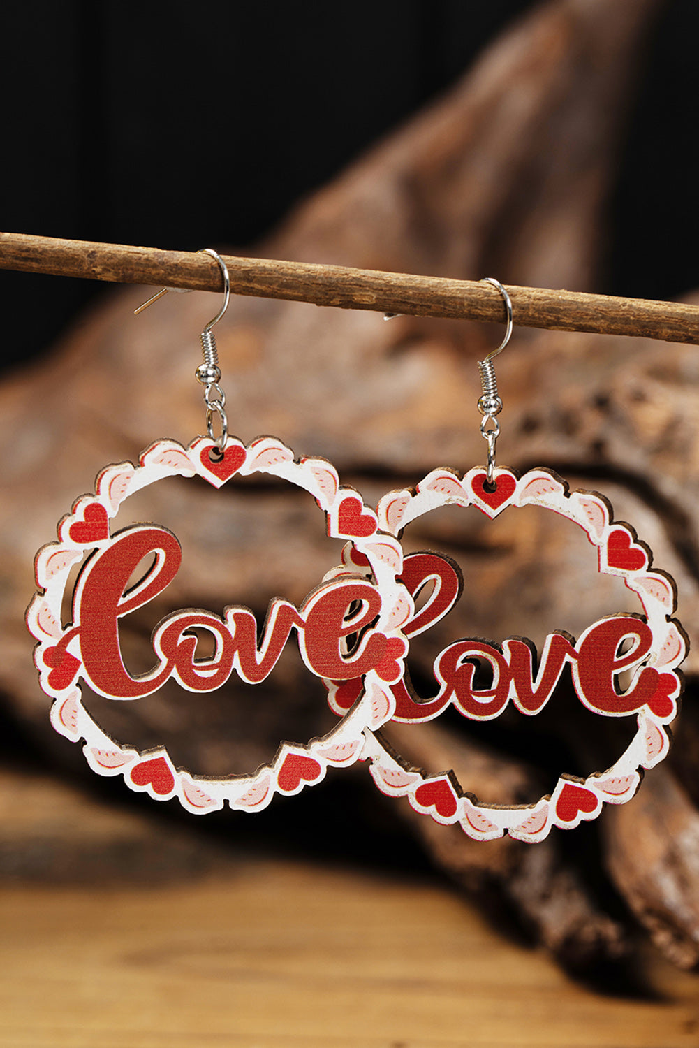 Red Hollowed Love Pendant Valentines Day Earrings - LA Grand