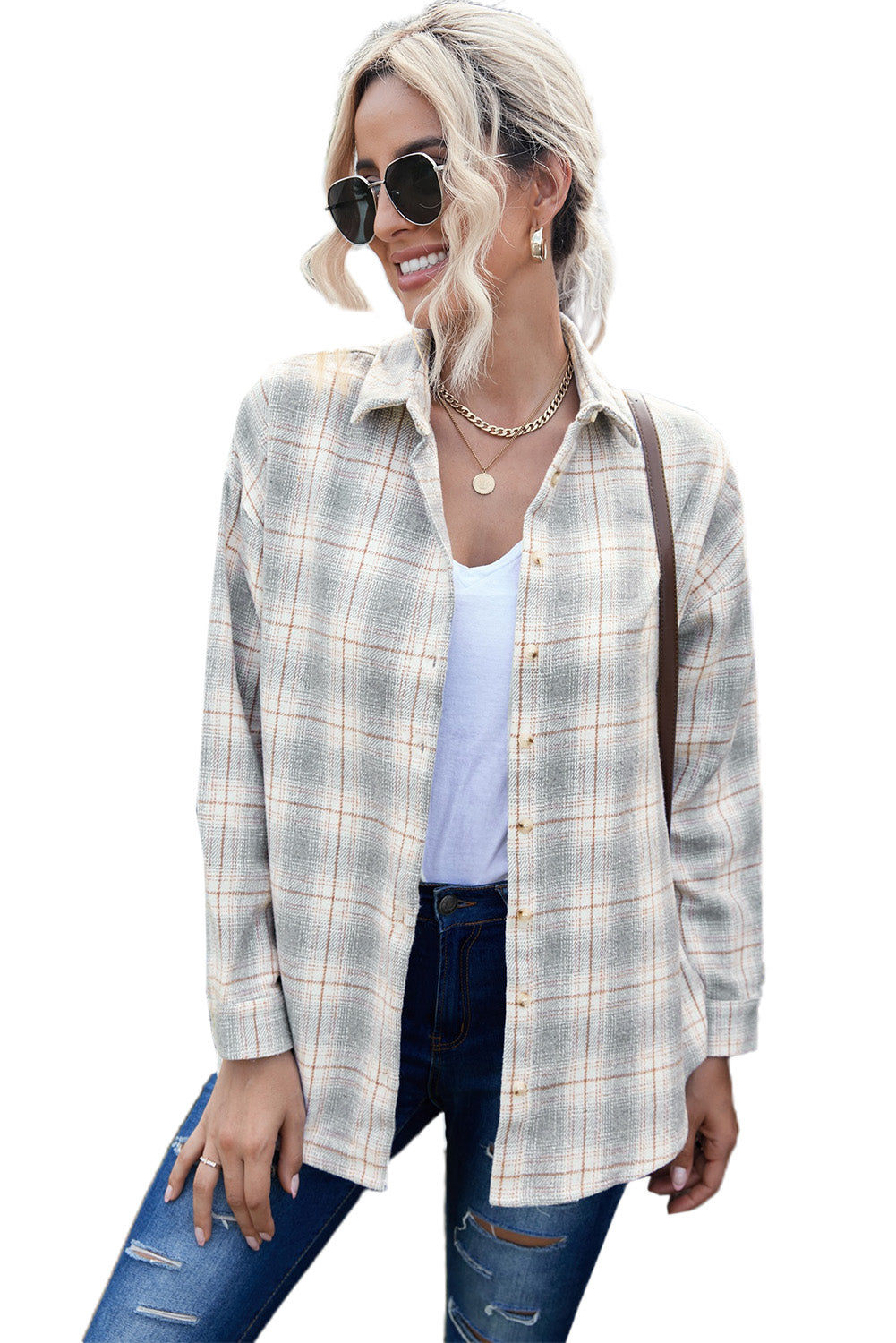 Buttoned Turn Down Collar Plaid Shirt - LA Grand