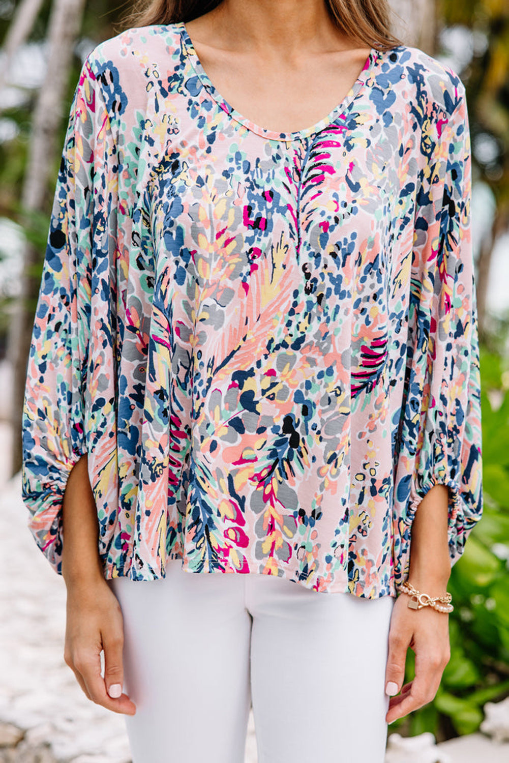 Blue Floral Print Puffy Sleeve Loose Blouse - LA Grand