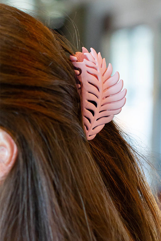 Pink Tropical Leaf Frosted Hair Claw Clip - LA Grand