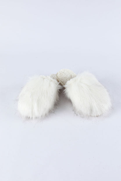 White Fuzzy Round Toe Home Slippers - LA Grand