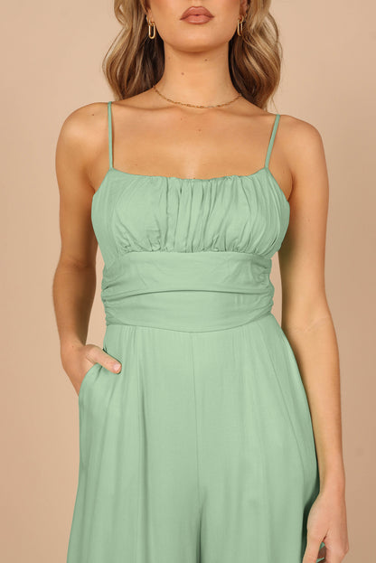 Green Spaghetti Straps Backless Knot Wide-Leg Jumpsuit - LA Grand