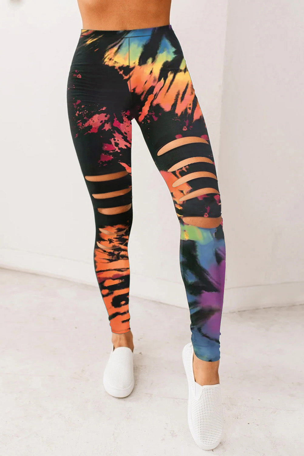 Multicolor Tie Dye Hollow Out Fitness Activewear Leggings - LA Grand