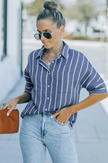 Blue Pocketed Striped Shirt - LA Grand