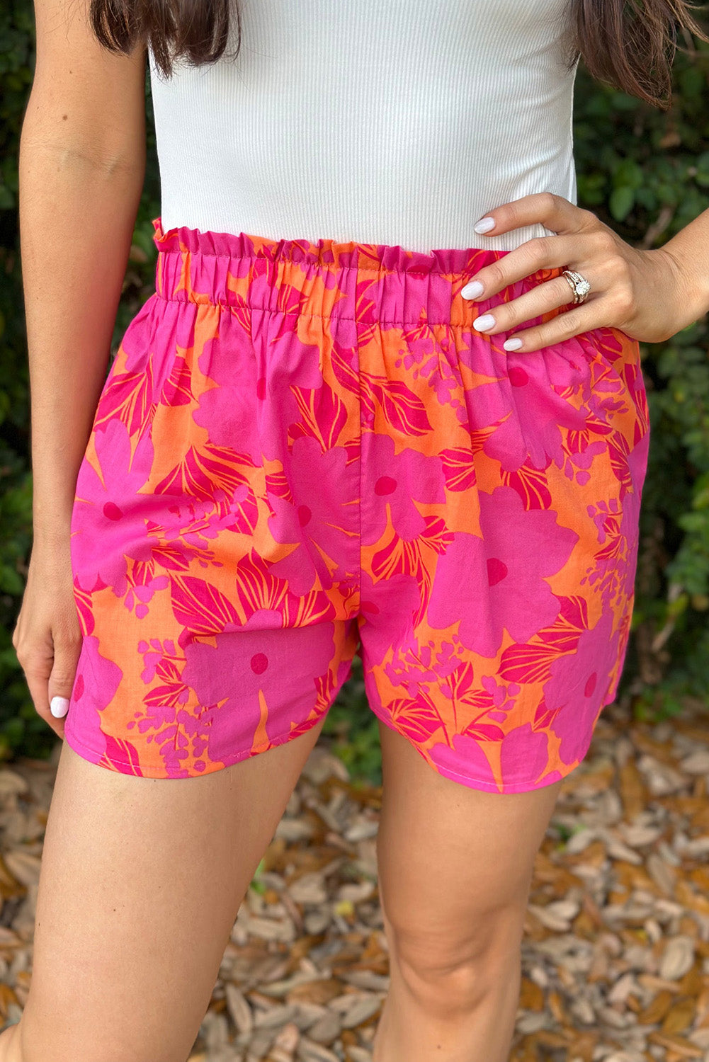 Pink Floral Print Smocked Waist Shorts - LA Grand