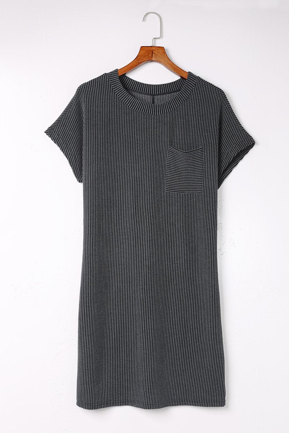 Azure Stripes Ribbed Knit Tee Dress - LA Grand