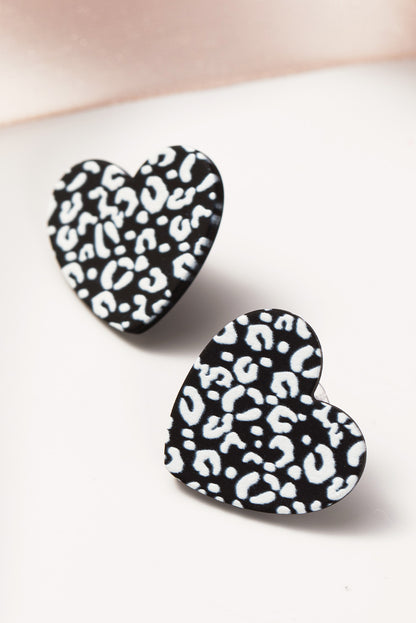 Black Leopard Heart Valentines Day Earrings - LA Grand