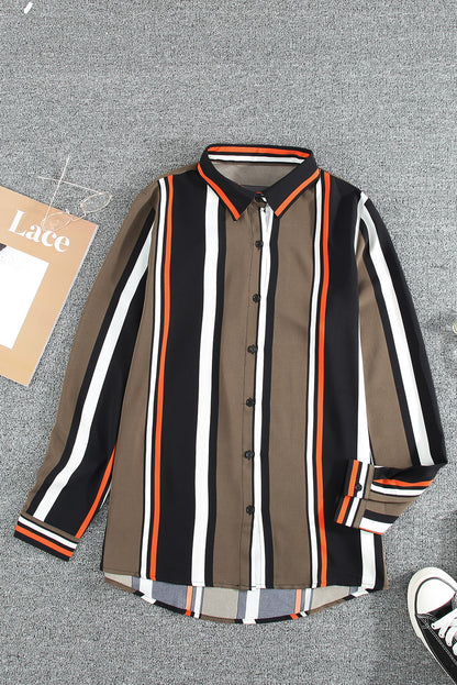 Black Brown Striped Modern Women Shirt - LA Grand