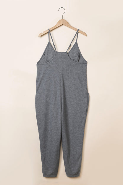 Blue Textured Sleeveless V-Neck Pocketed Casual Jumpsuit - LA Grand