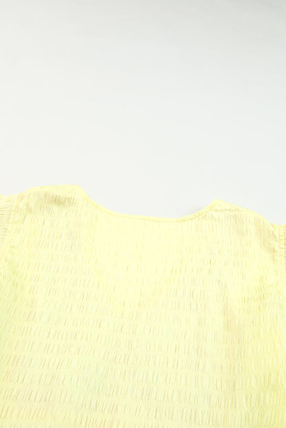 Yellow Geometric Embroidery Textured Top with Ruffles - LA Grand