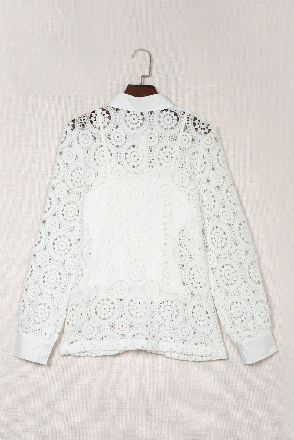 White Crochet Lace Hollow-out Turn-down Collar Shirt - LA Grand