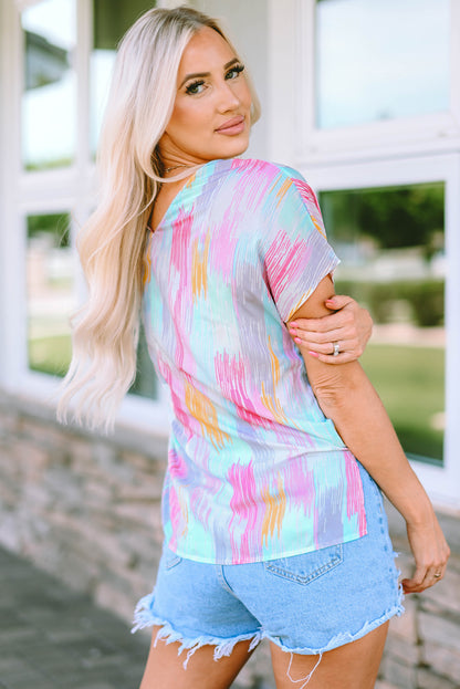 Pink Abstract Print V Neck Dolman Blouse - LA Grand