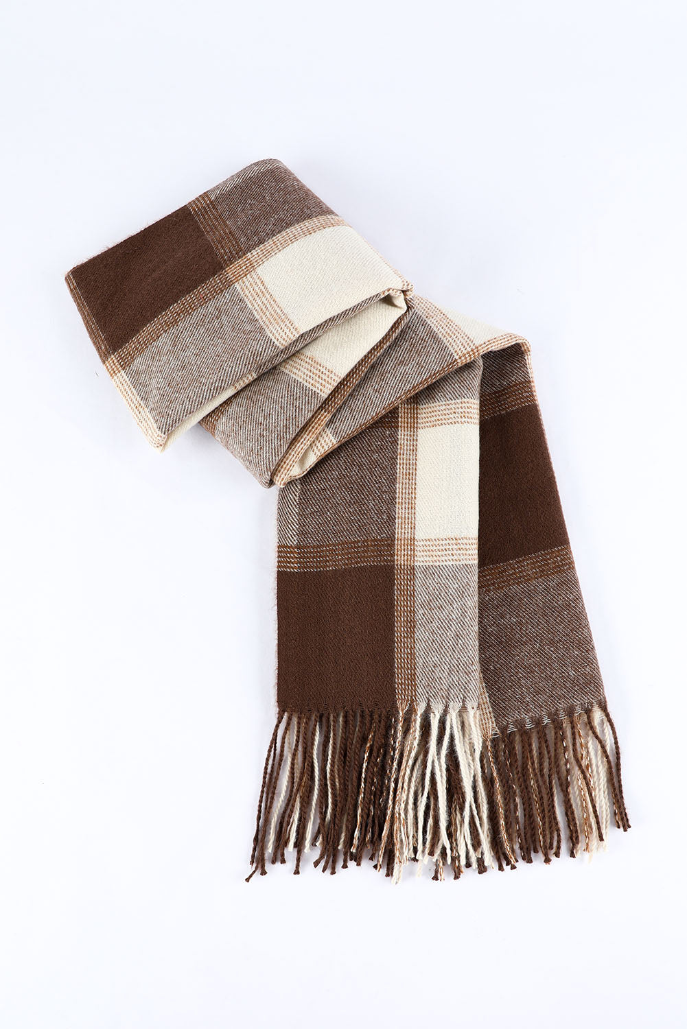 Brown Tasseled Hem Plaid Scarf - LA Grand