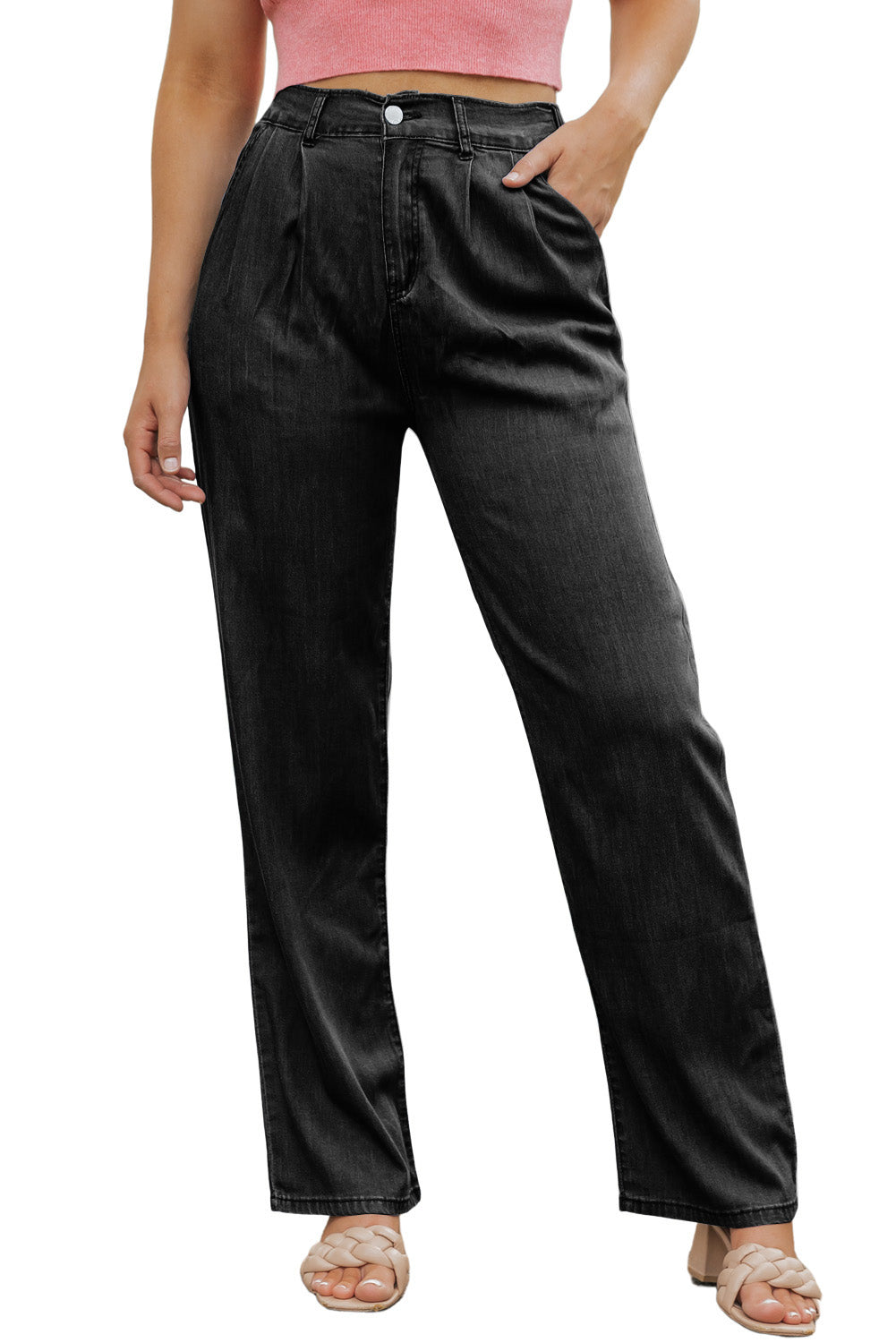 Black Tencel Wide Leg Soft Denim Pants - LA Grand