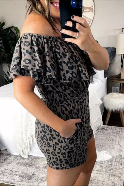 Leopard Off-Shoulder Romper with Pockets - LA Grand