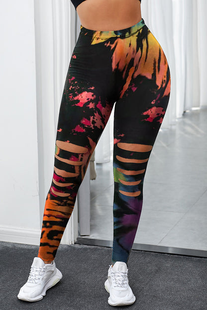 Multicolor Tie Dye Hollow Out Fitness Activewear Leggings - LA Grand