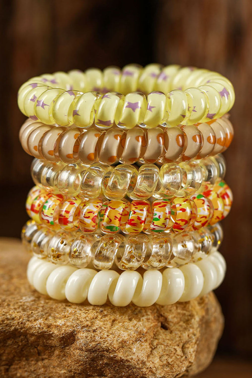 Yellow Cream Cute Gradient Starry Dotty Coil Wire Hair Tie Set - LA Grand