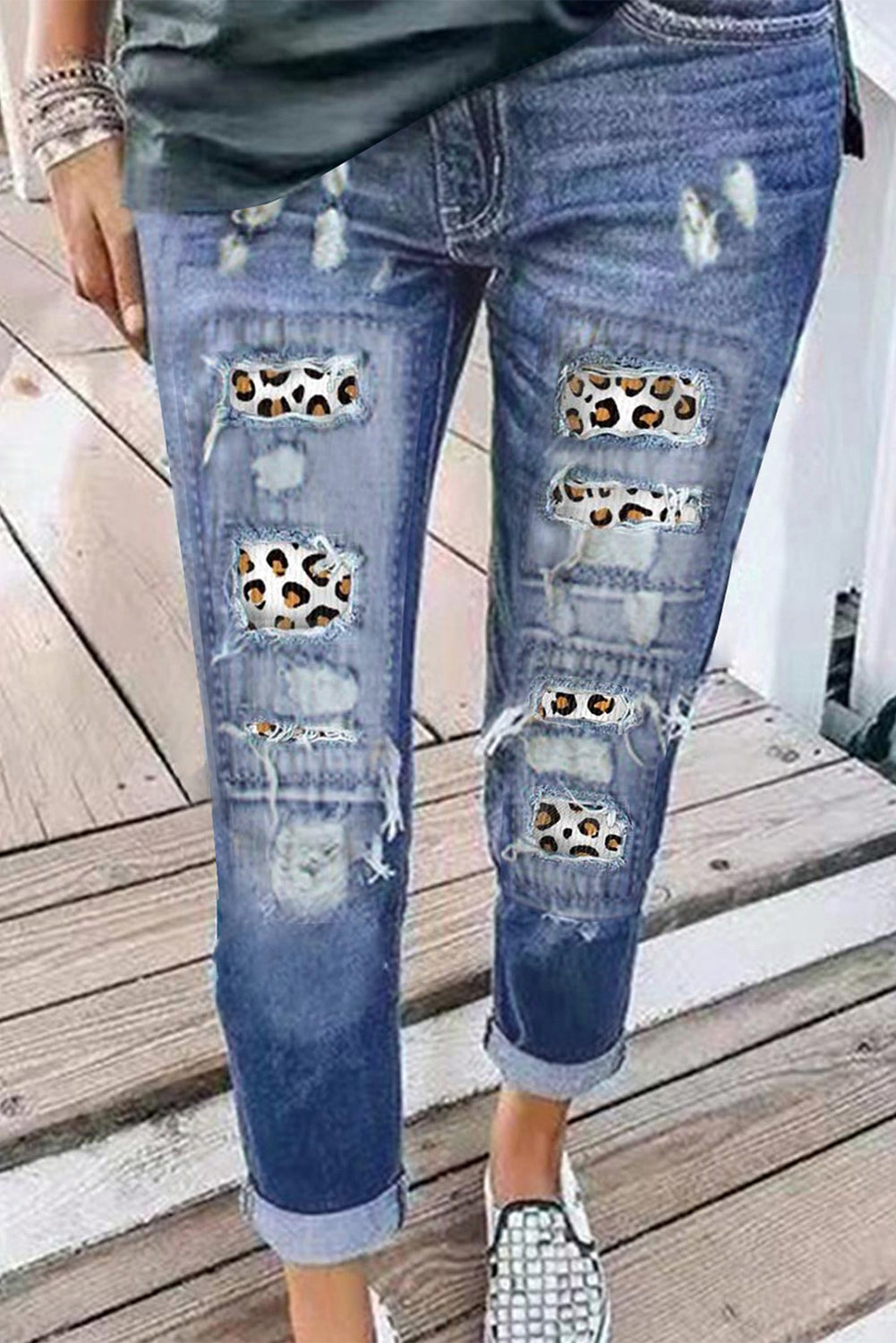 Leopard Print Ripped Jeans - LA Grand