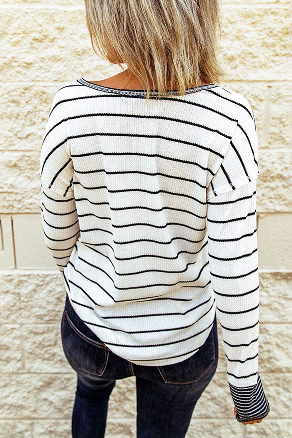 Striped Color Block Buttoned Waffle Knit Shirt - LA Grand