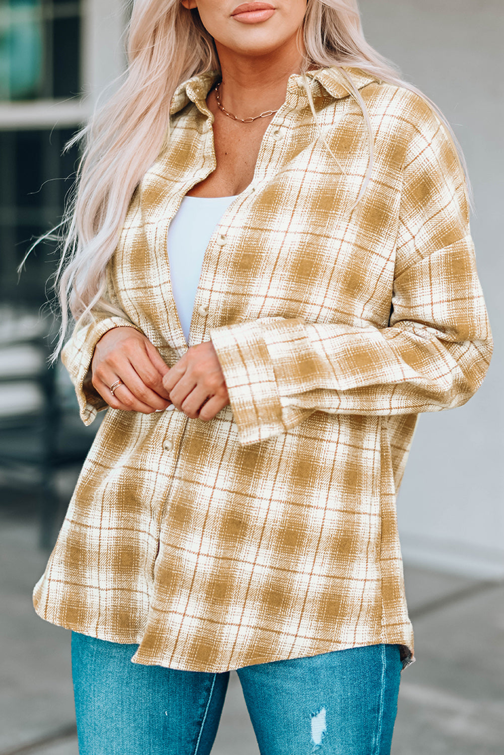 Buttoned Turn Down Collar Plaid Shirt - LA Grand