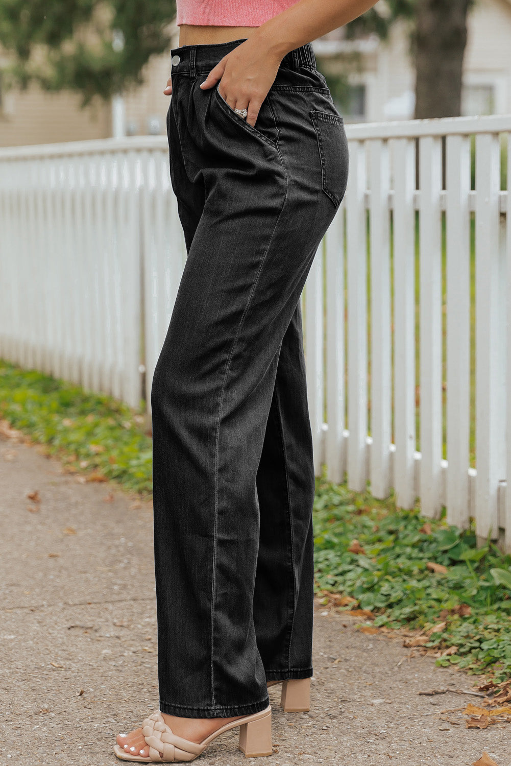 Black Tencel Wide Leg Soft Denim Pants - LA Grand