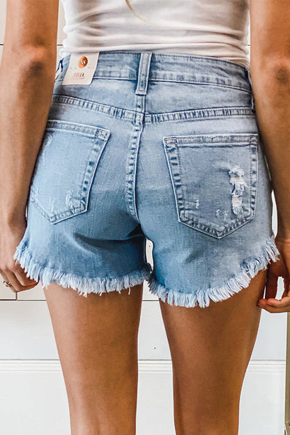 Light Blue Frayed Hem Denim Shorts - LA Grand