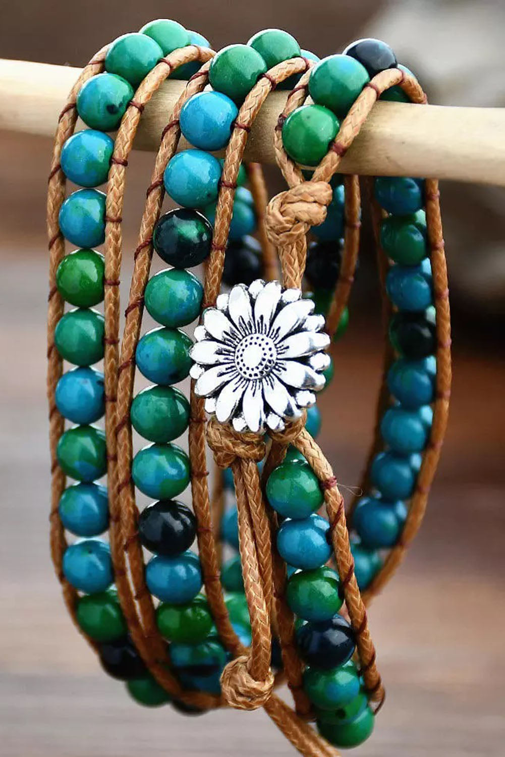 Green Bohemian Sunflower Beading Multi-Layered Bracelet - LA Grand