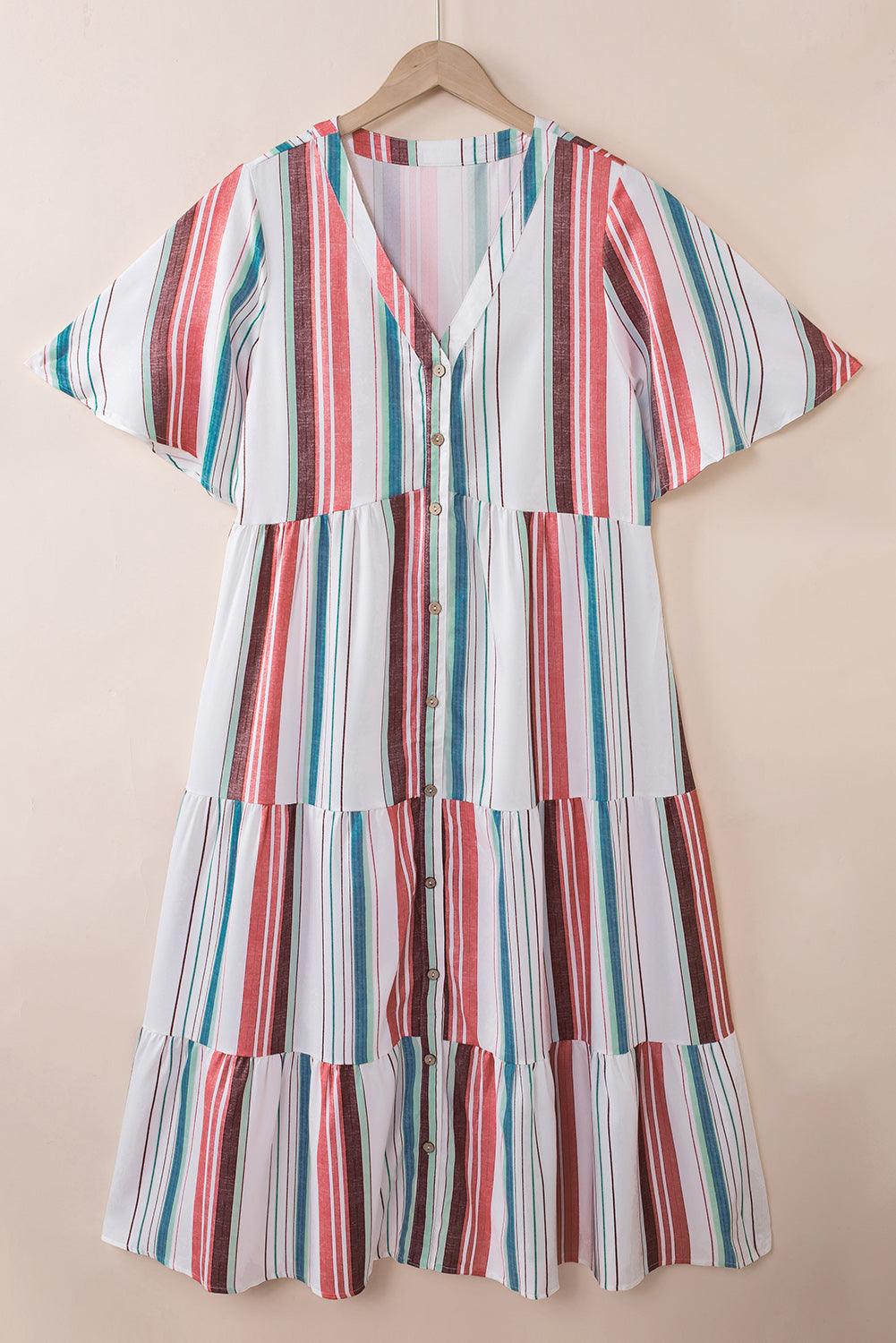 Chic Striped V-Neck Dress - LA Grand