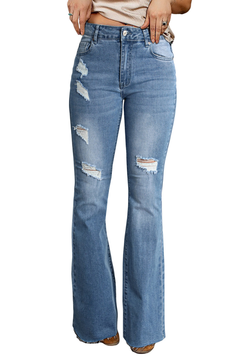 Dark Wash Mid Rise Flare Jeans - LA Grand