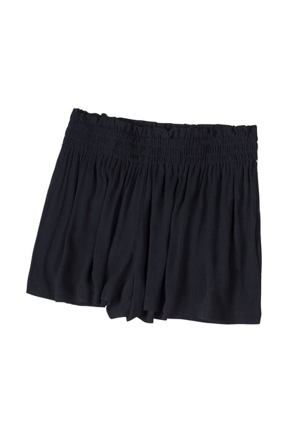 Black Smocked High Waist Shorts - LA Grand