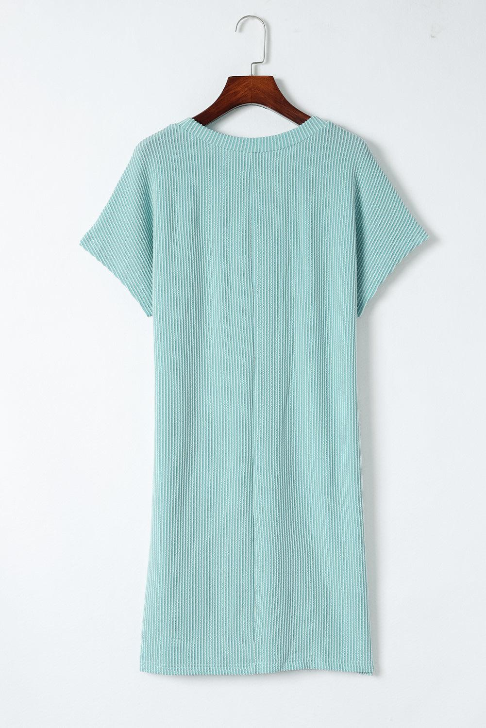 Azure Stripes Ribbed Knit Tee Dress - LA Grand