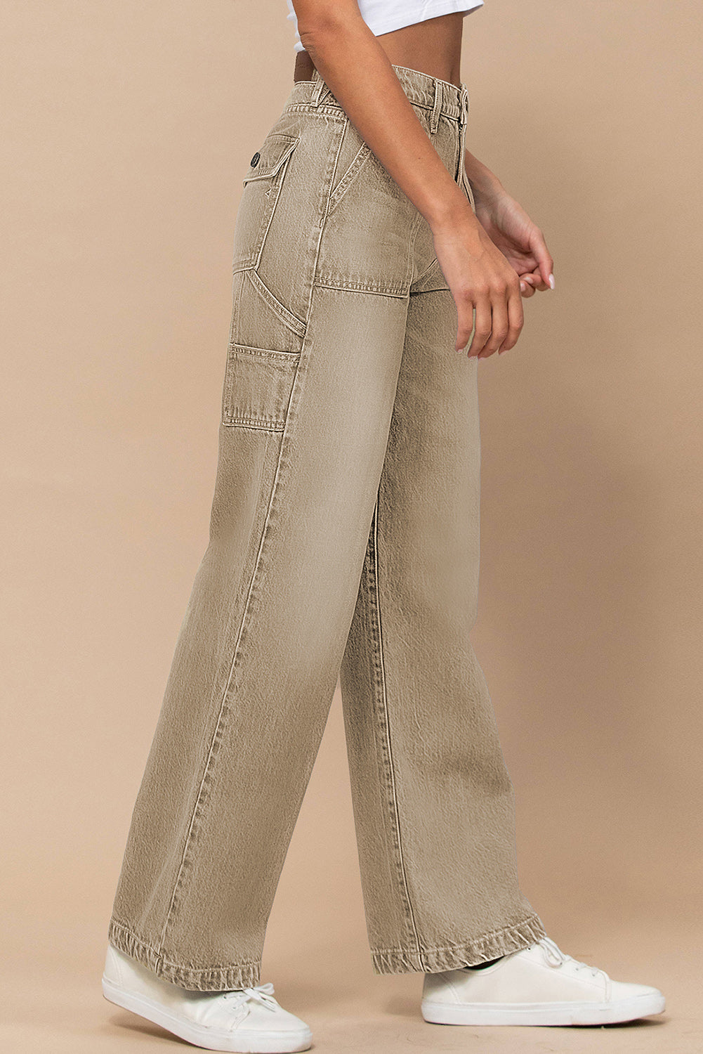 White High Waist Flap Pocket Wide-Leg Jeans - LA Grand