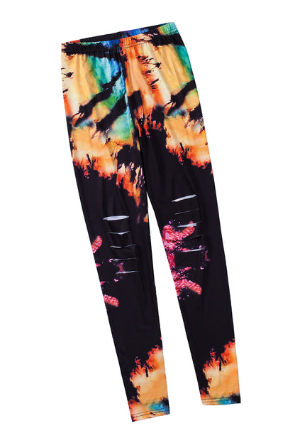 Multicolor Tie Dye Hollow Out Fitness Activewear Leggings - LA Grand