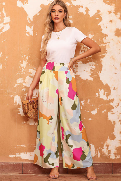 Multicolor Color Palette Print Flowy Wide Leg Pants - LA Grand