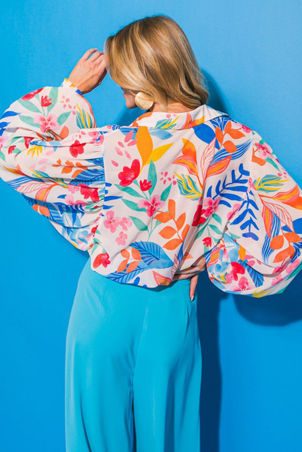 Multicolor Vibrant Floral Printed Billowy Sleeve Shirt - LA Grand