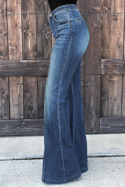 Blue Central Seam Stitching Wide Leg Jeans - LA Grand